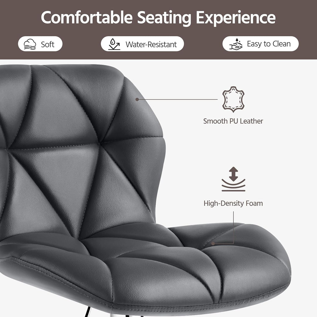 Grey Bar Stools Set of 2, PU Leather Bar Chairs with Backrest, Height