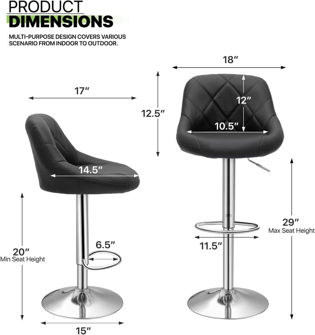 Bar Stools Set of 2, Adjustable Counter Height Swivel Barstools Modern