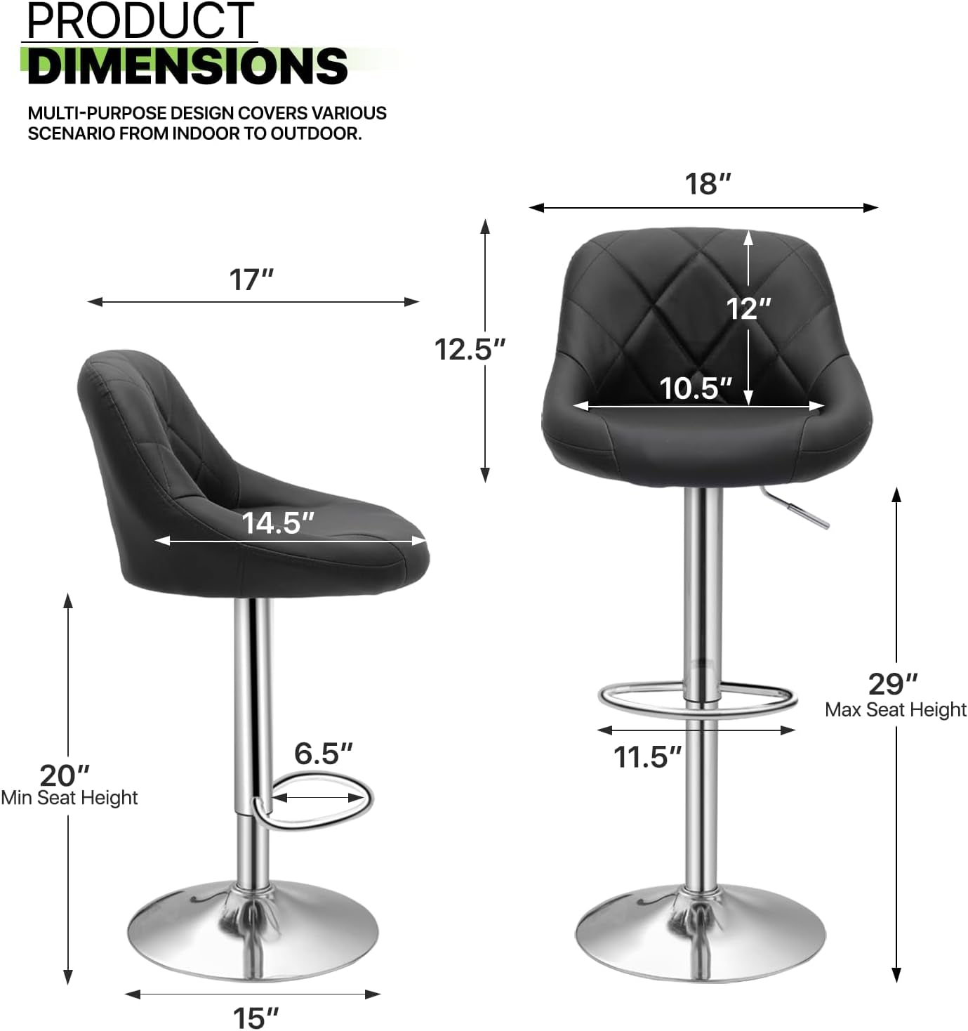 Bar Stools Set of 2, Adjustable Counter Height Swivel Barstools Modern