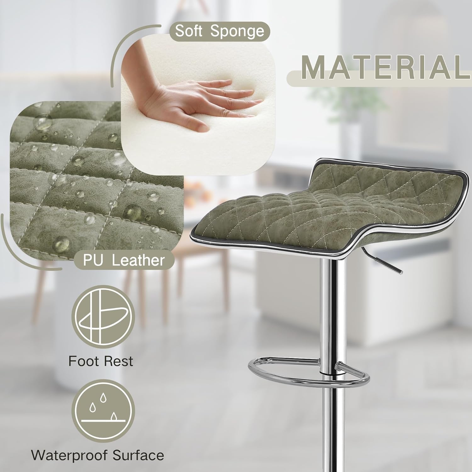 Adjustable Bar Stools Set of 2, Bar Height Stools for Kitchen Counter