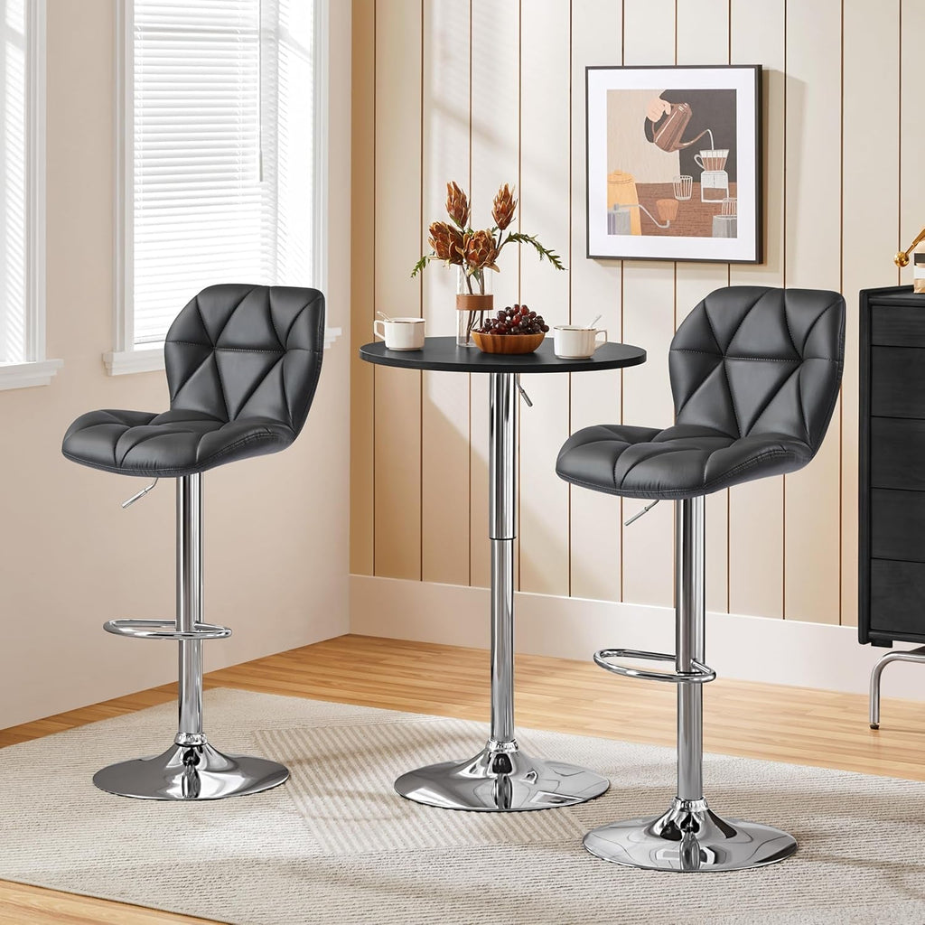 Grey Bar Stools Set of 2, PU Leather Bar Chairs with Backrest, Height