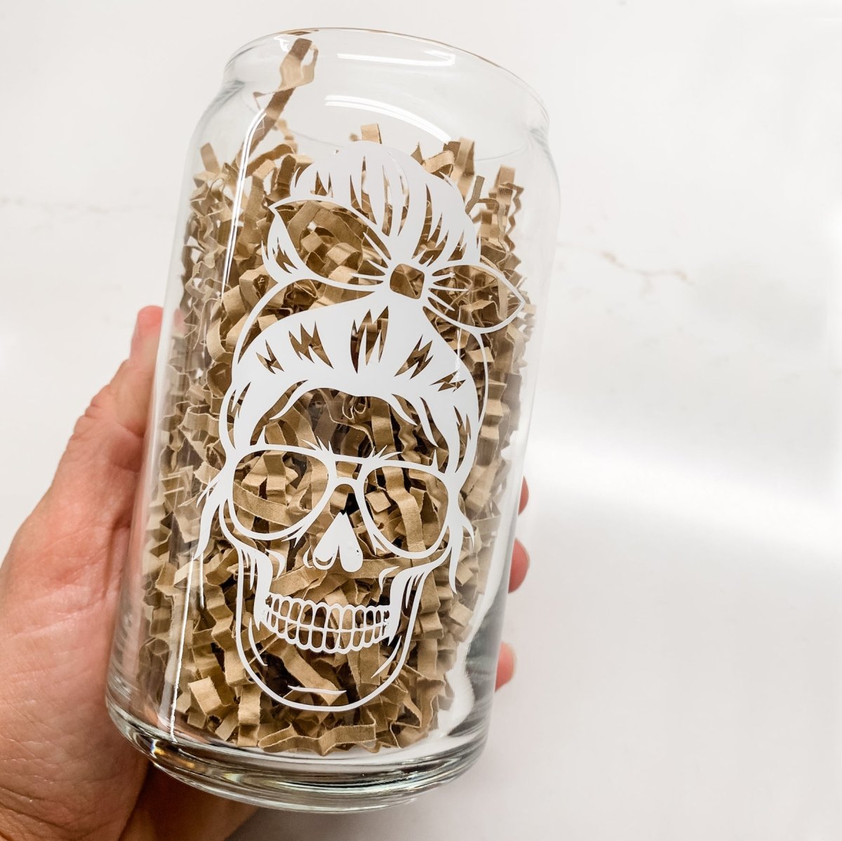 16 oz Beer Can Glass | Mom Life Skull