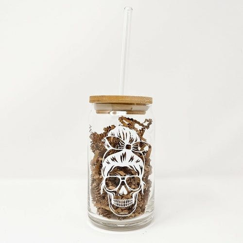 16 oz Beer Can Glass | Mom Life Skull