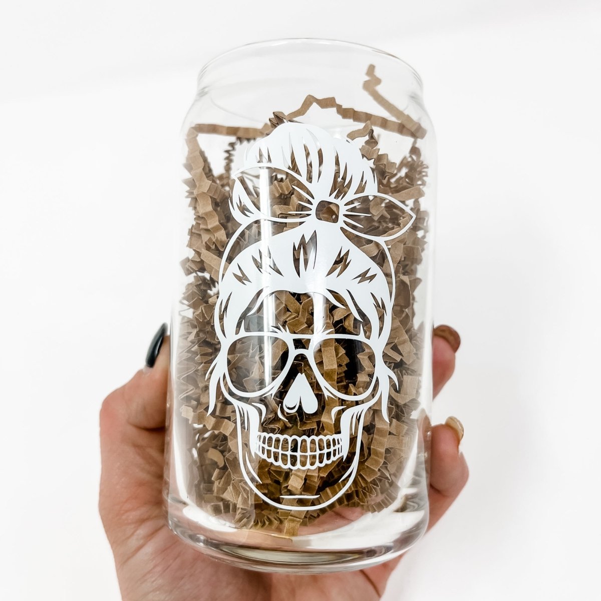 16 oz Beer Can Glass | Mom Life Skull