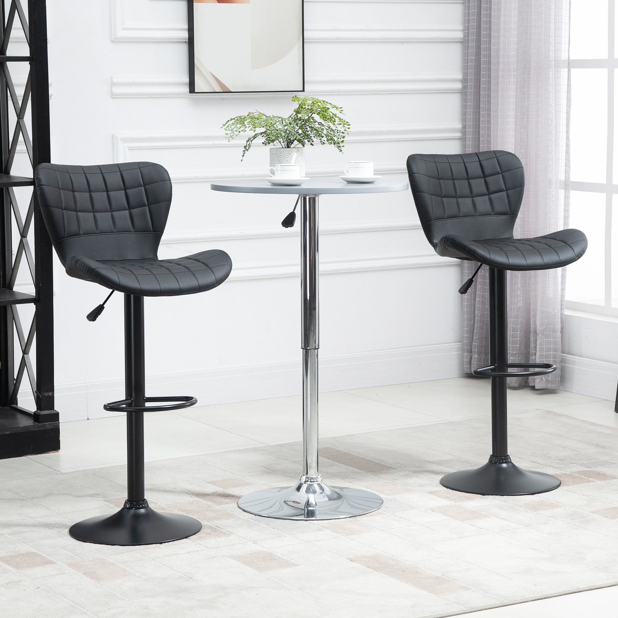 HOMCOM Bar Stools Set of 2 Adjustable Height Swivel Bar Chairs in PU
