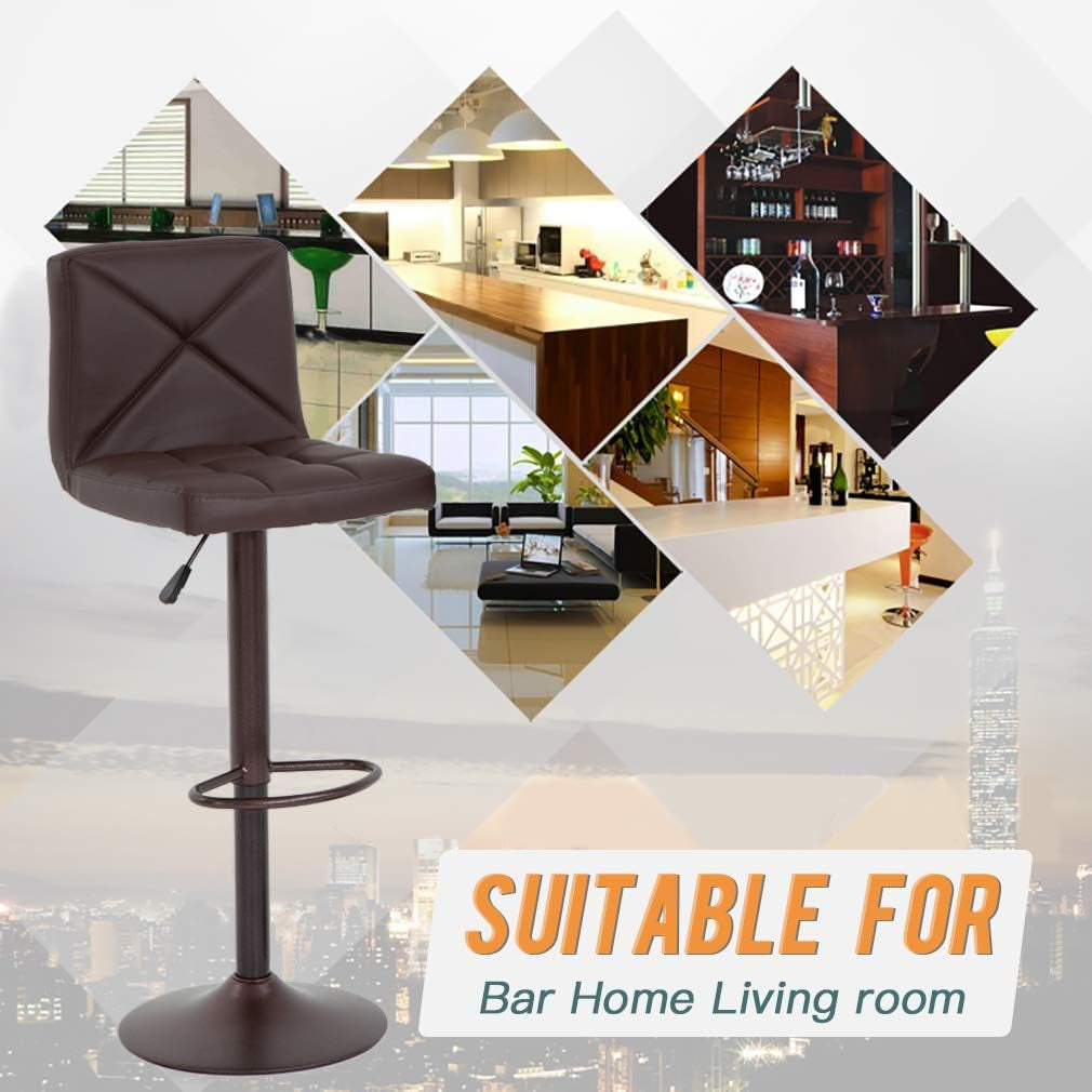 Counter Height Bar Stools Set of 2 PU Leather Modern Height Adjustable