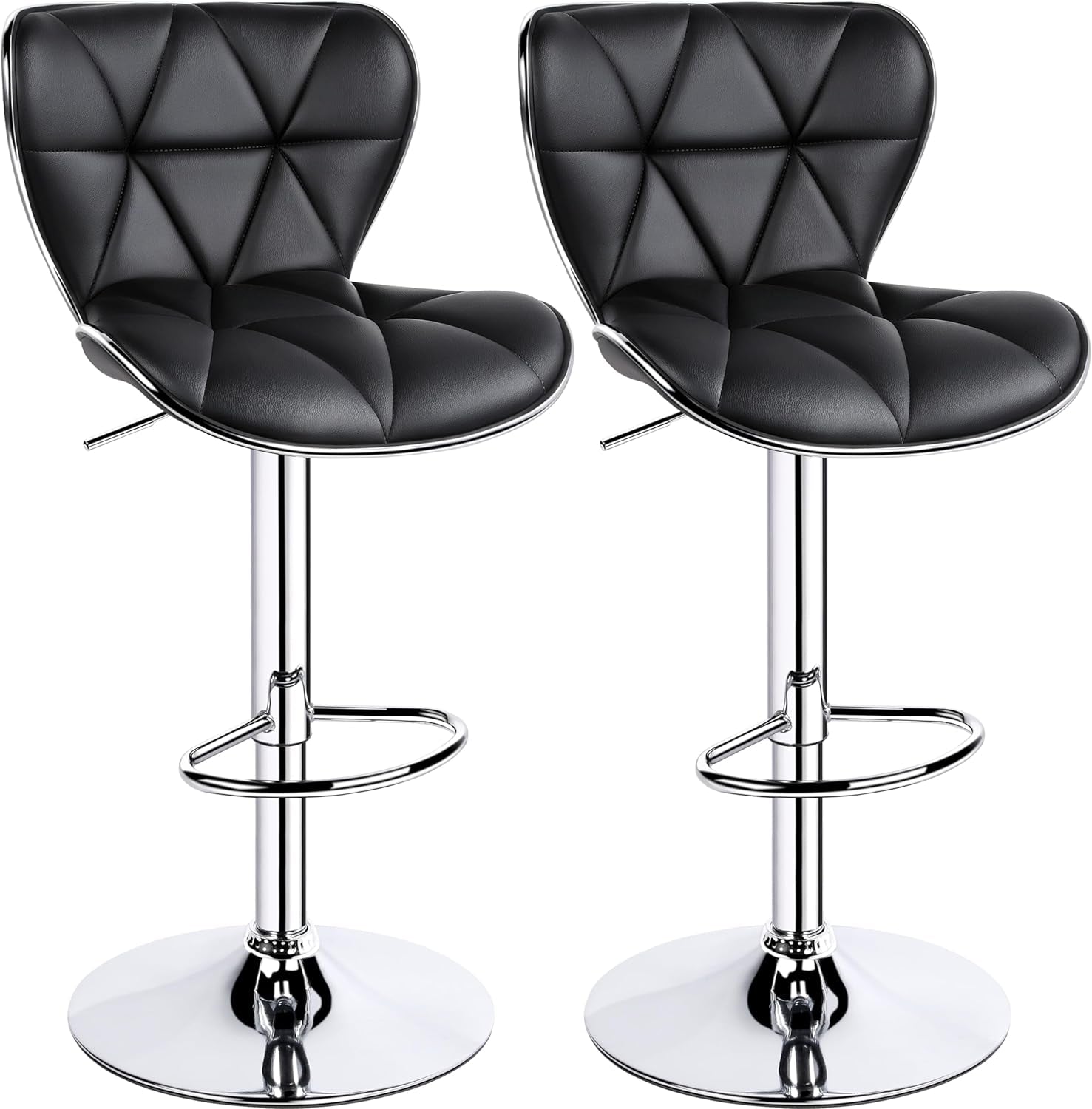 Bar Stools Set of 2, Adjustable PU Leather Swivel Barstools with Shell