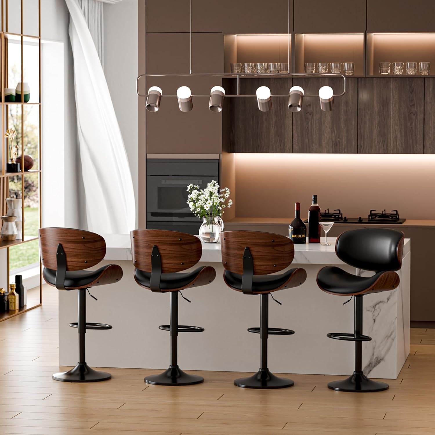 Bar Stools Set of 2, Adjustable Swivel Leather Bar Stools for Kitchen