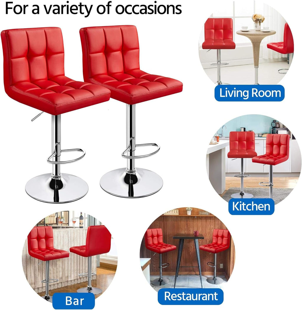 Bar Stools Set of 2, Adjustable PU Leather Swivel Barstools, Modern