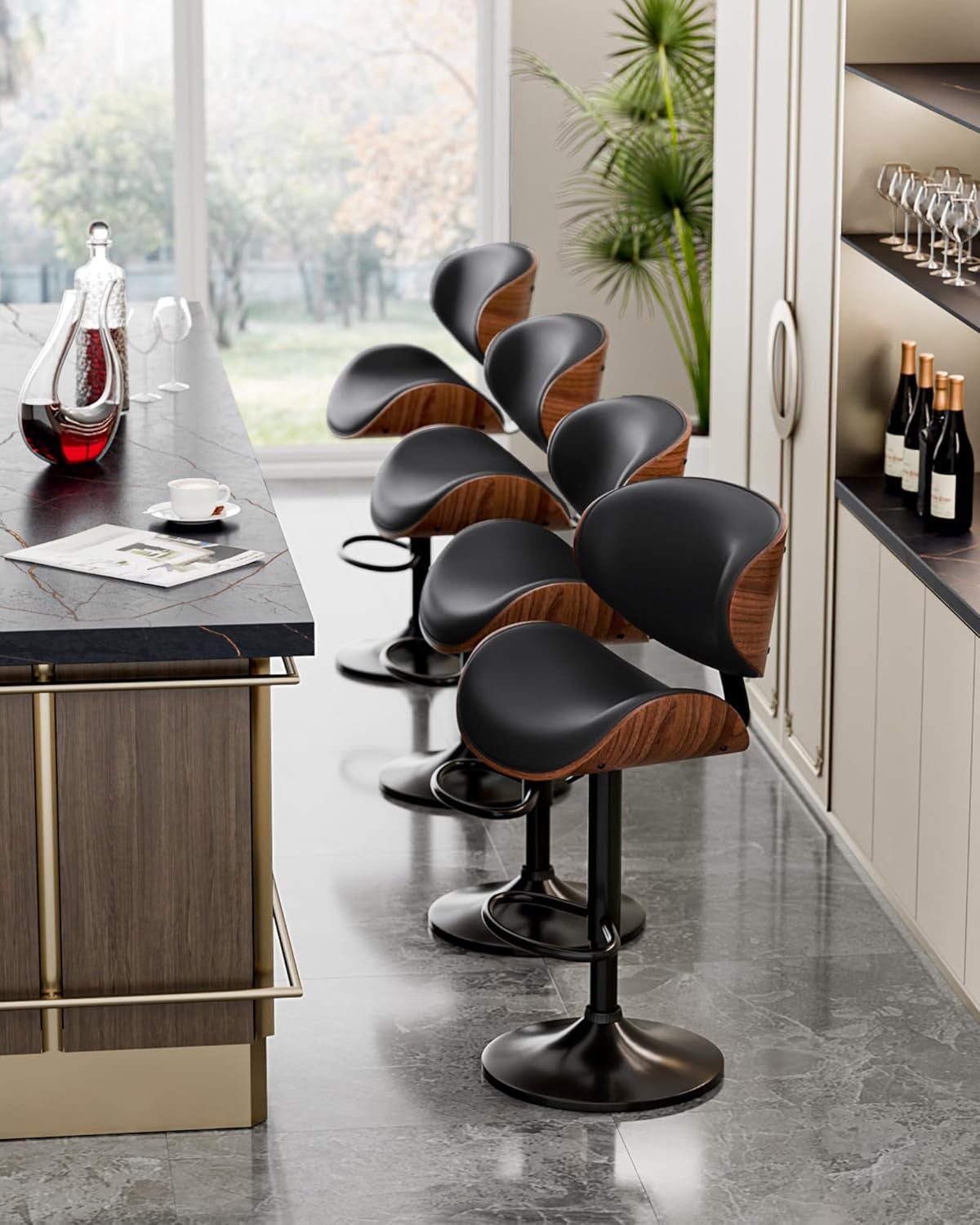 Bar Stools Set of 2, Adjustable Swivel Leather Bar Stools for Kitchen