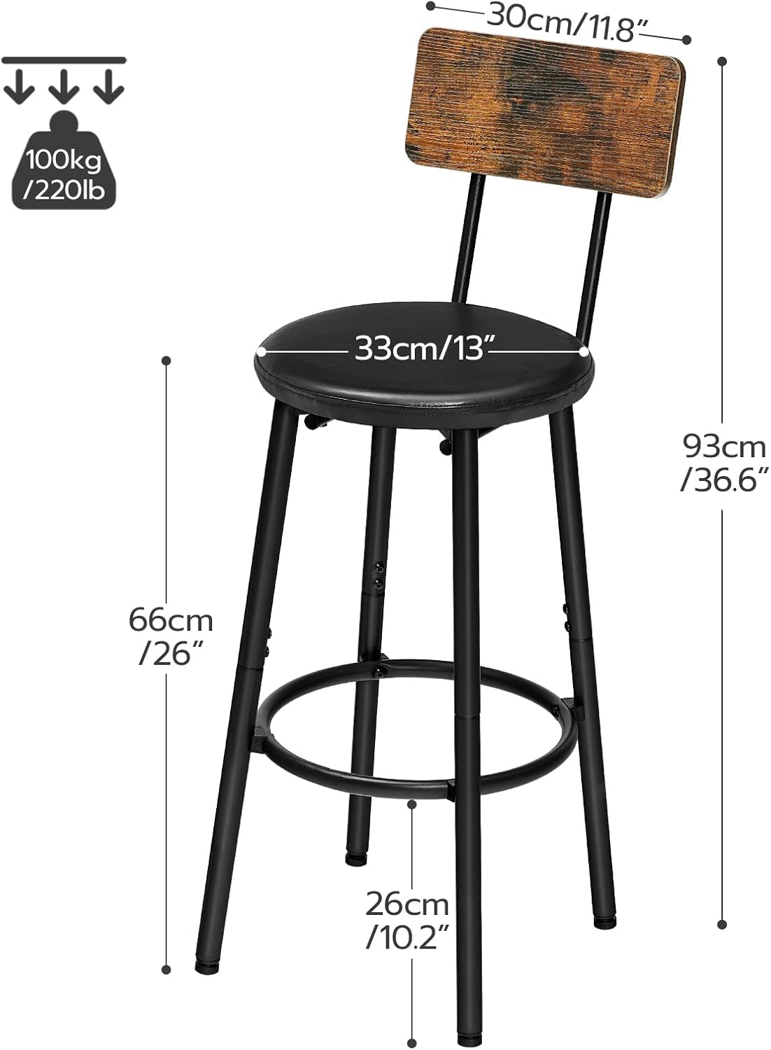 Bar Stools, Bar Stools Set of 2 with PU Upholstered, Bar Chairs with