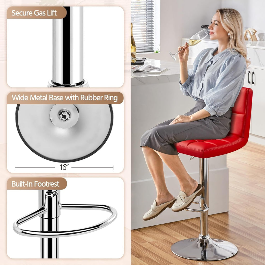 Bar Stools Set of 2, Adjustable PU Leather Swivel Barstools, Modern