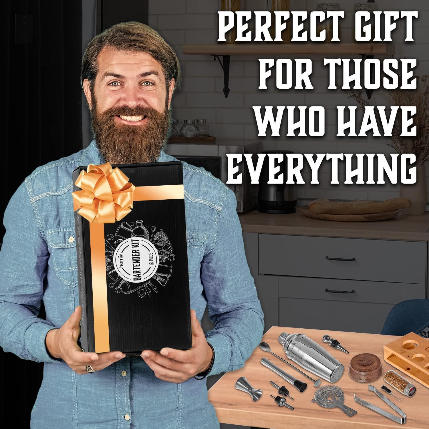 Bartender Kit with Whiskey Smoker  13 pcs Bamboo Stand  Bar Set with