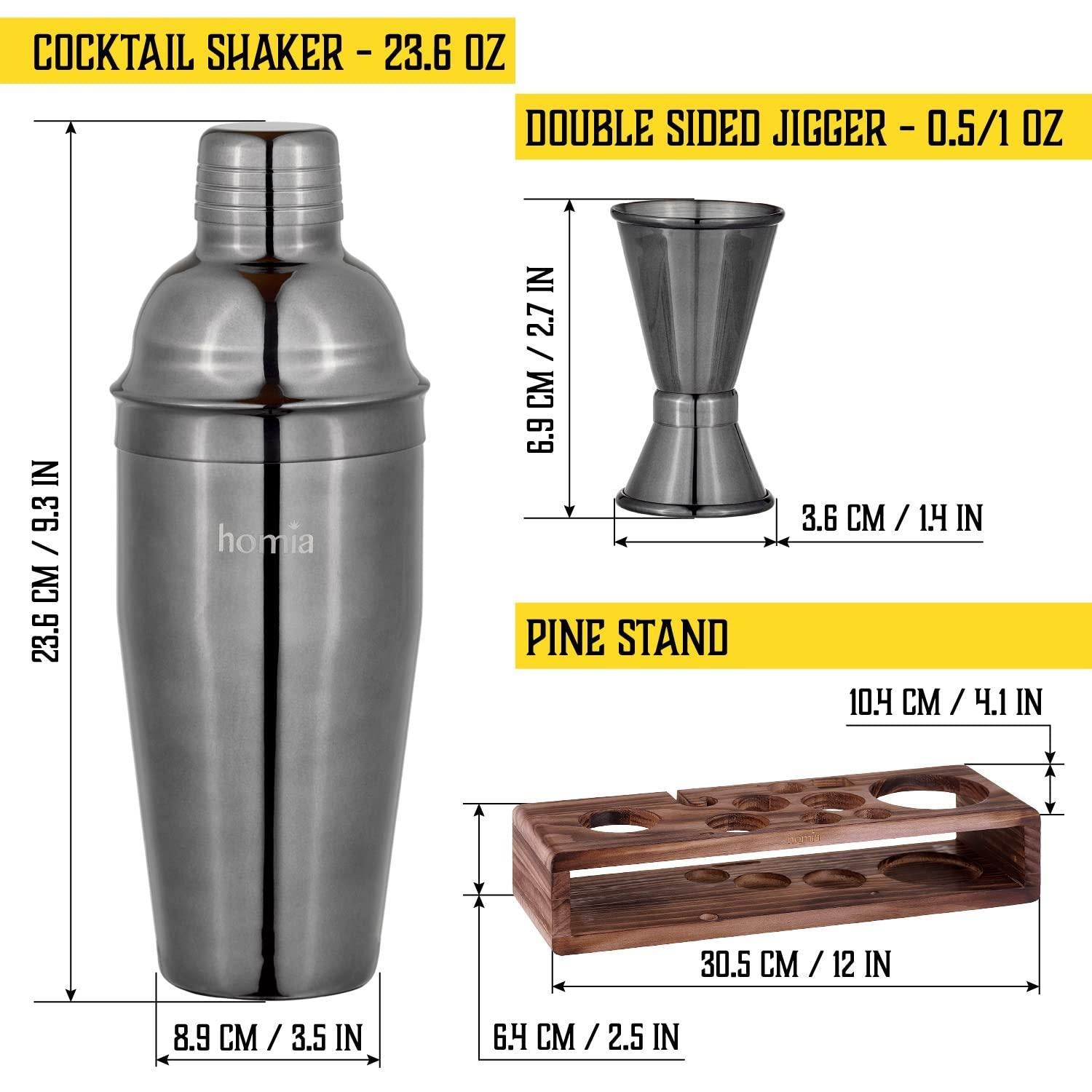 Bartender Kit with Pine Stand Bar Set with Cocktail Shaker Bartending