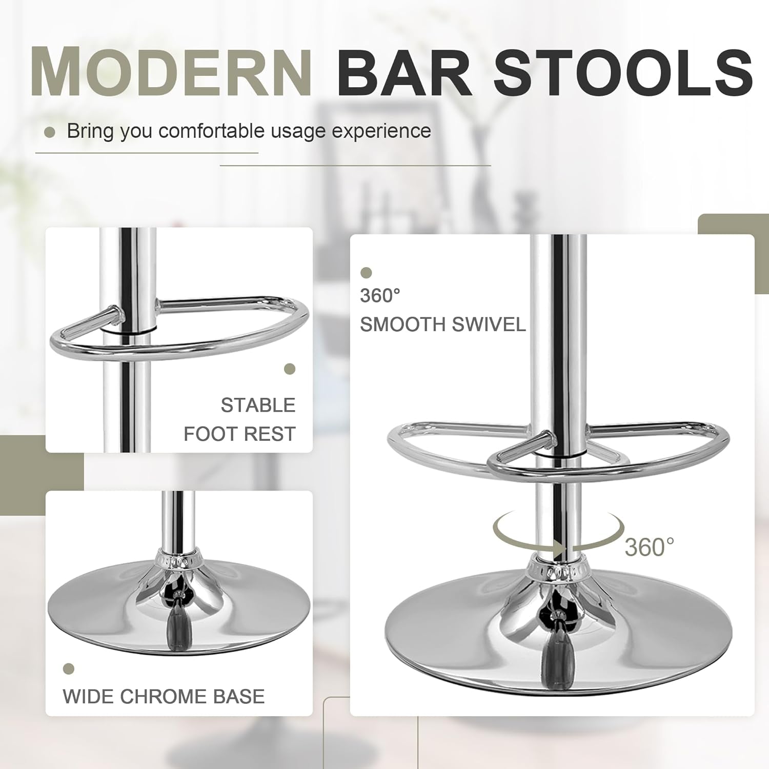 Adjustable Bar Stools Set of 2, Bar Height Stools for Kitchen Counter