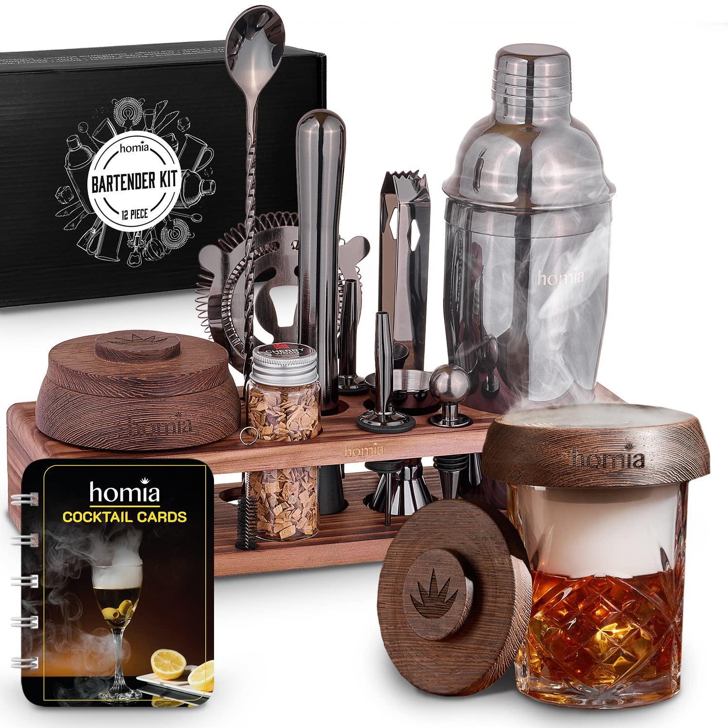 Bartender Kit with Pine Stand Bar Set with Cocktail Shaker Bartending