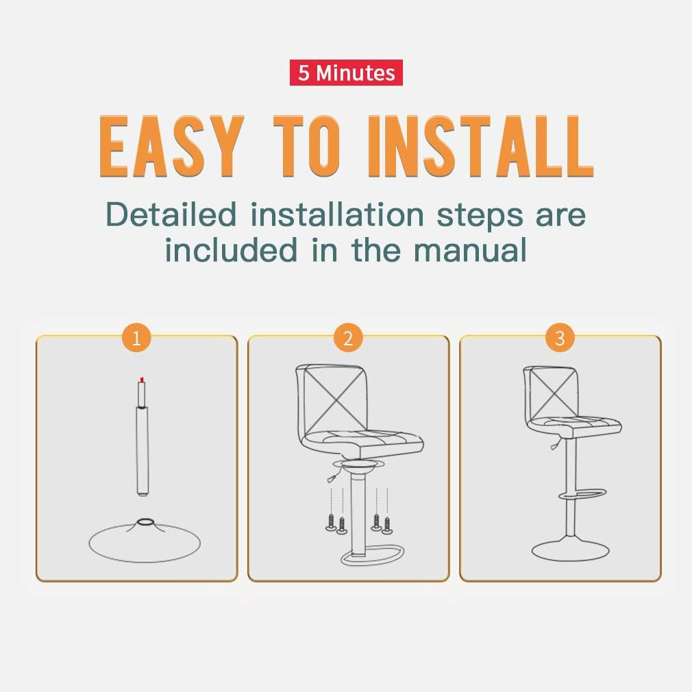 Counter Height Bar Stools Set of 2 PU Leather Modern Height Adjustable