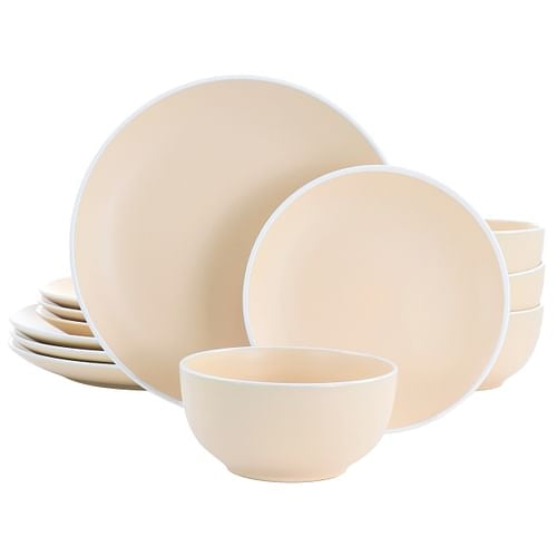 Spice by Tia Mowry Creamy Tahini 12 Piece Stoneware Dinnerware Set in
