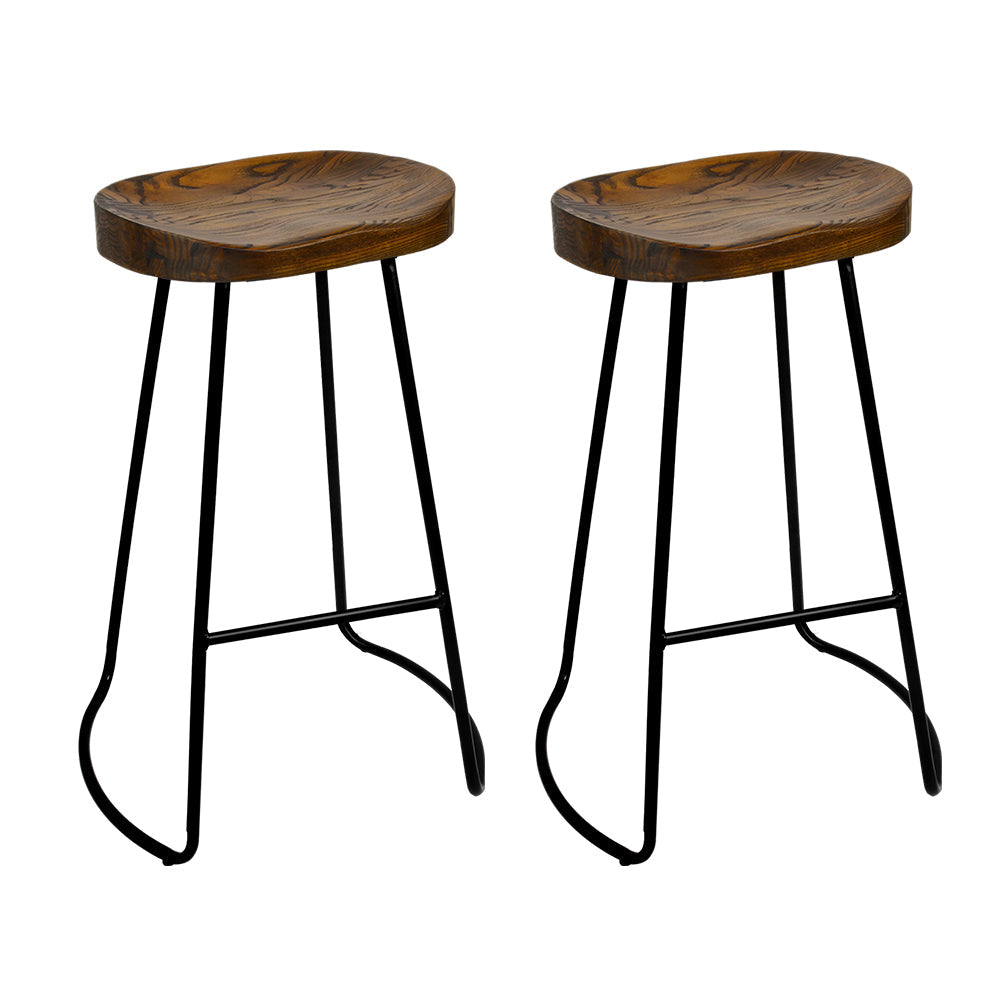 Artiss Set of 2 Elm Wood Backless Bar Stools 65cm - Black and Dark