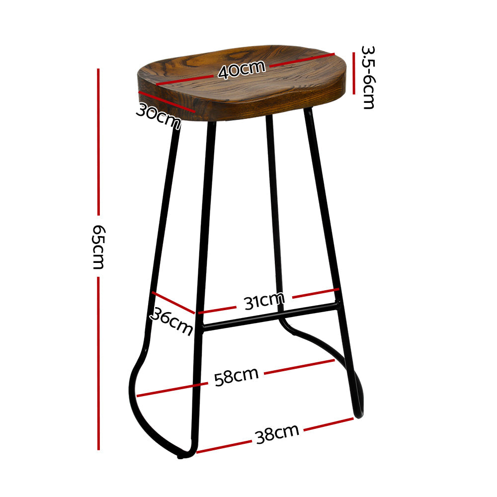 Artiss Set of 2 Elm Wood Backless Bar Stools 65cm - Black and Dark