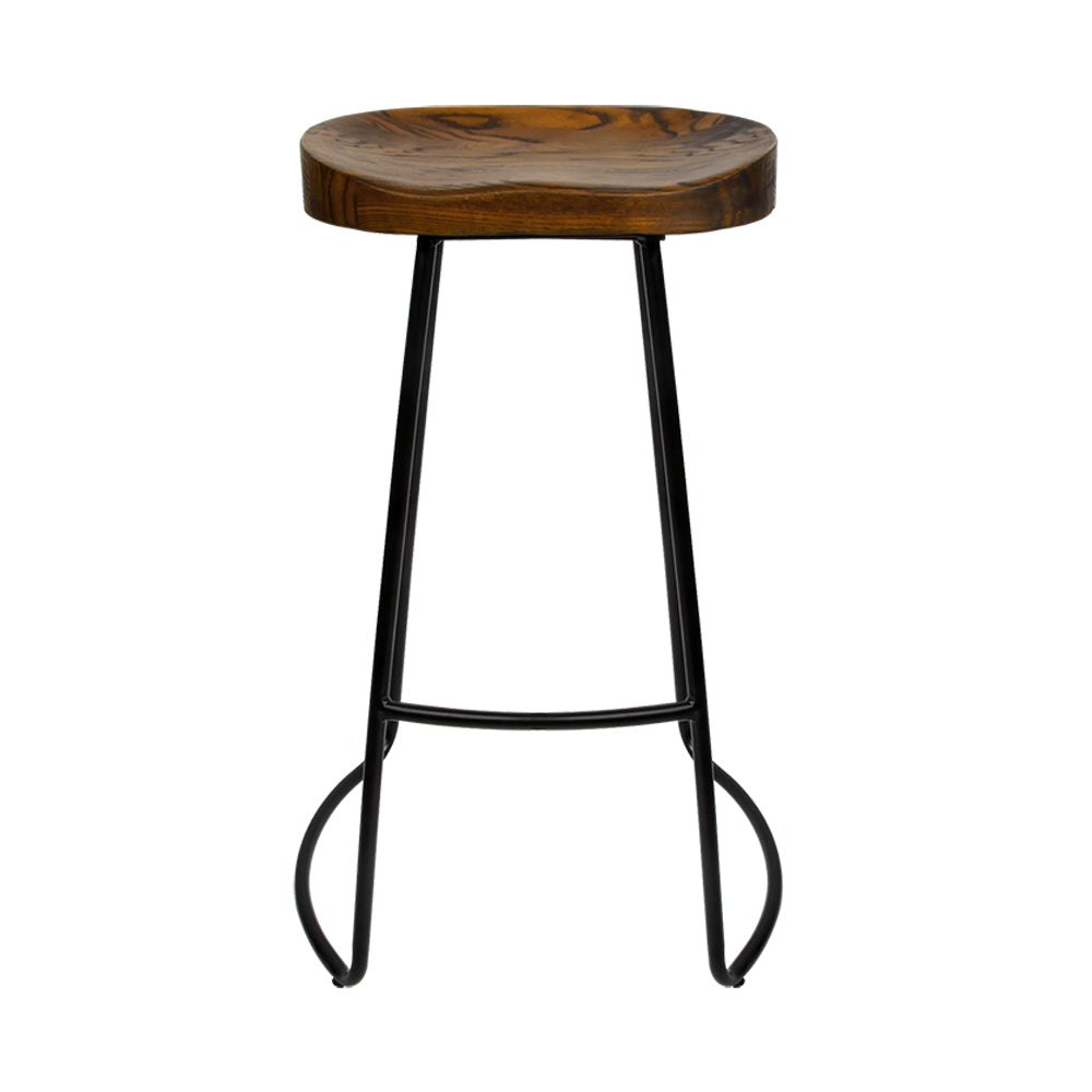 Artiss Set of 2 Elm Wood Backless Bar Stools 65cm - Black and Dark