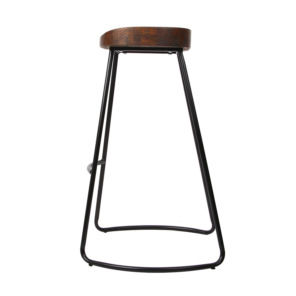 Artiss Set of 2 Elm Wood Backless Bar Stools 65cm - Black and Dark