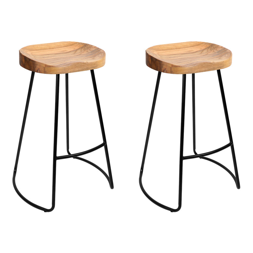 Artiss Set of 2 Elm Wood Backless Bar Stools 65cm - Black and Light