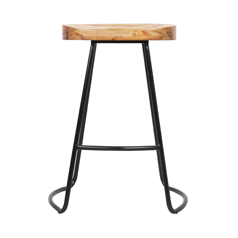 Artiss Set of 2 Elm Wood Backless Bar Stools 65cm - Black and Light