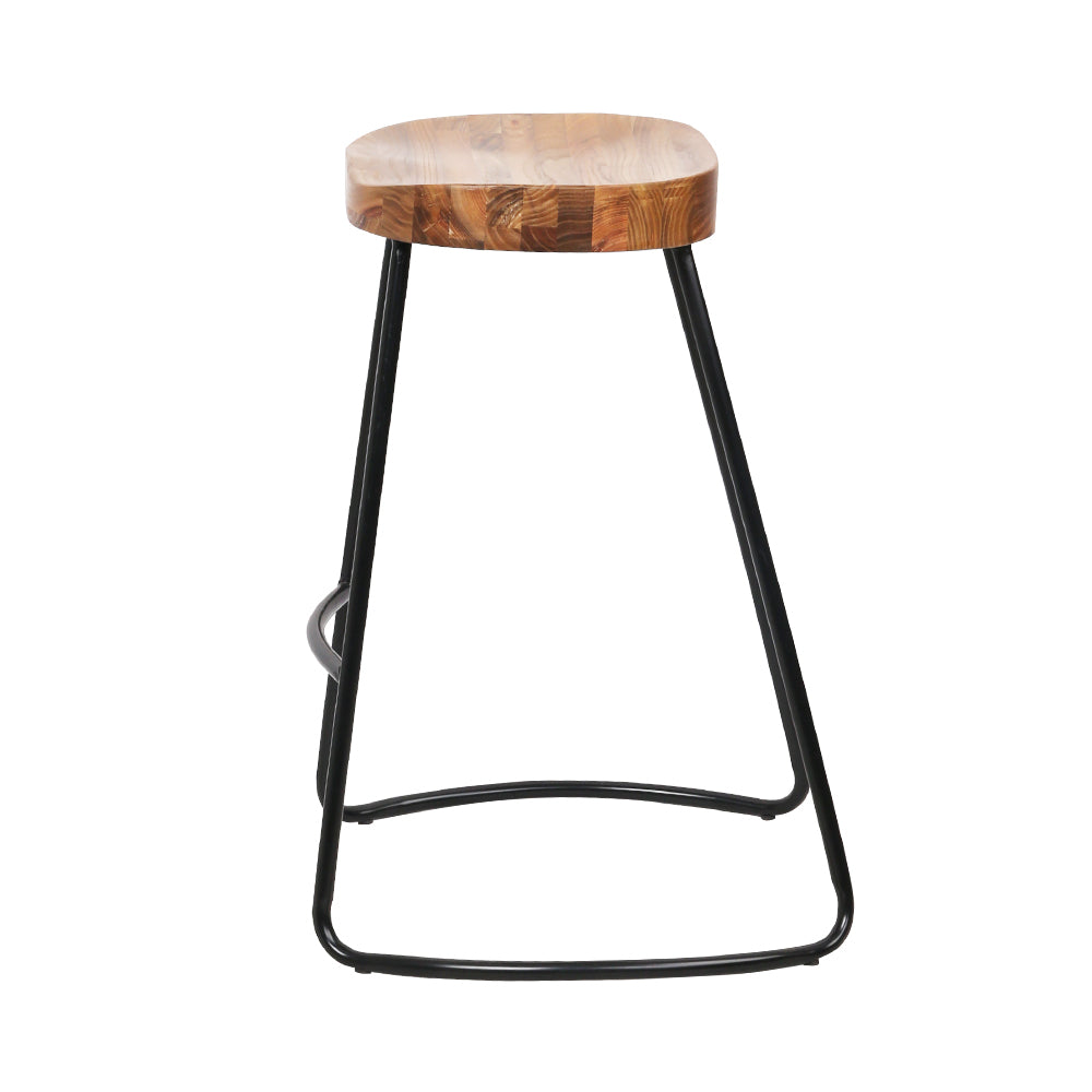 Artiss Set of 2 Elm Wood Backless Bar Stools 65cm - Black and Light