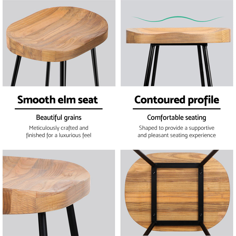 Artiss Set of 2 Elm Wood Backless Bar Stools 65cm - Black and Light