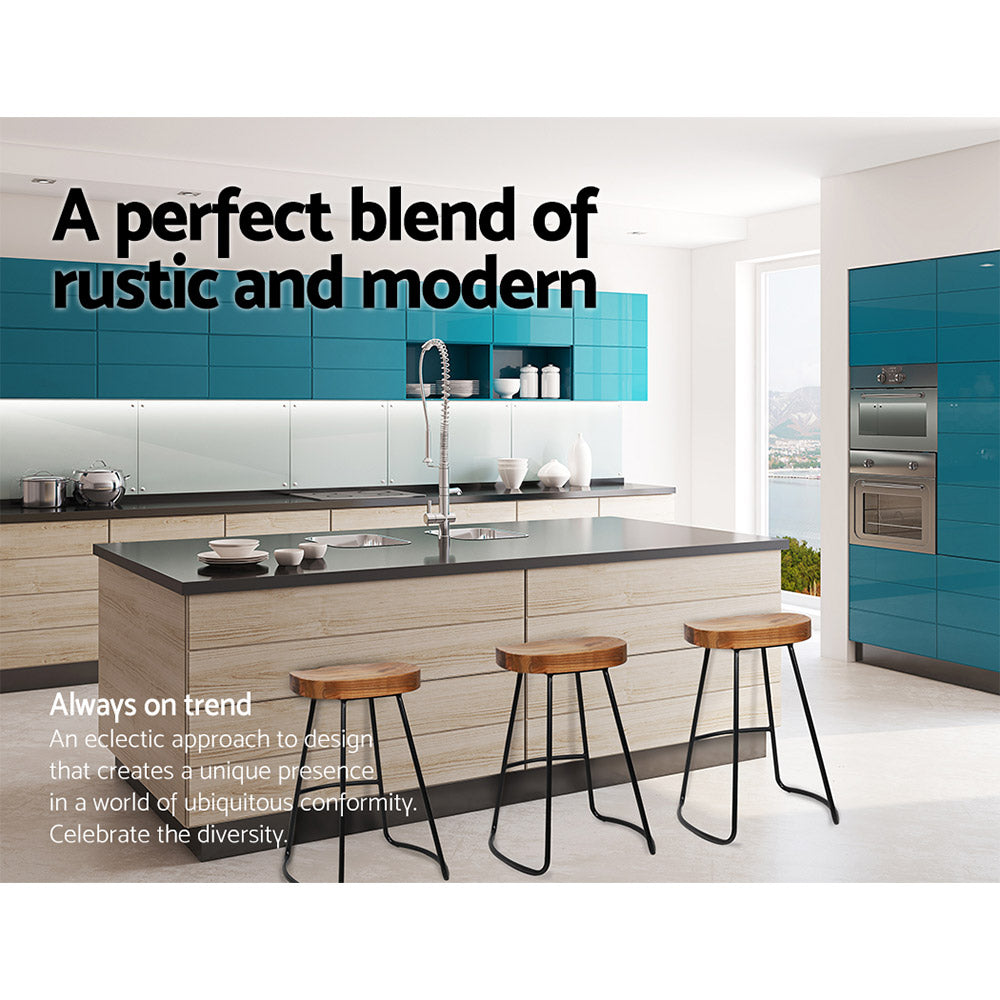 Artiss Set of 2 Elm Wood Backless Bar Stools 65cm - Black and Light