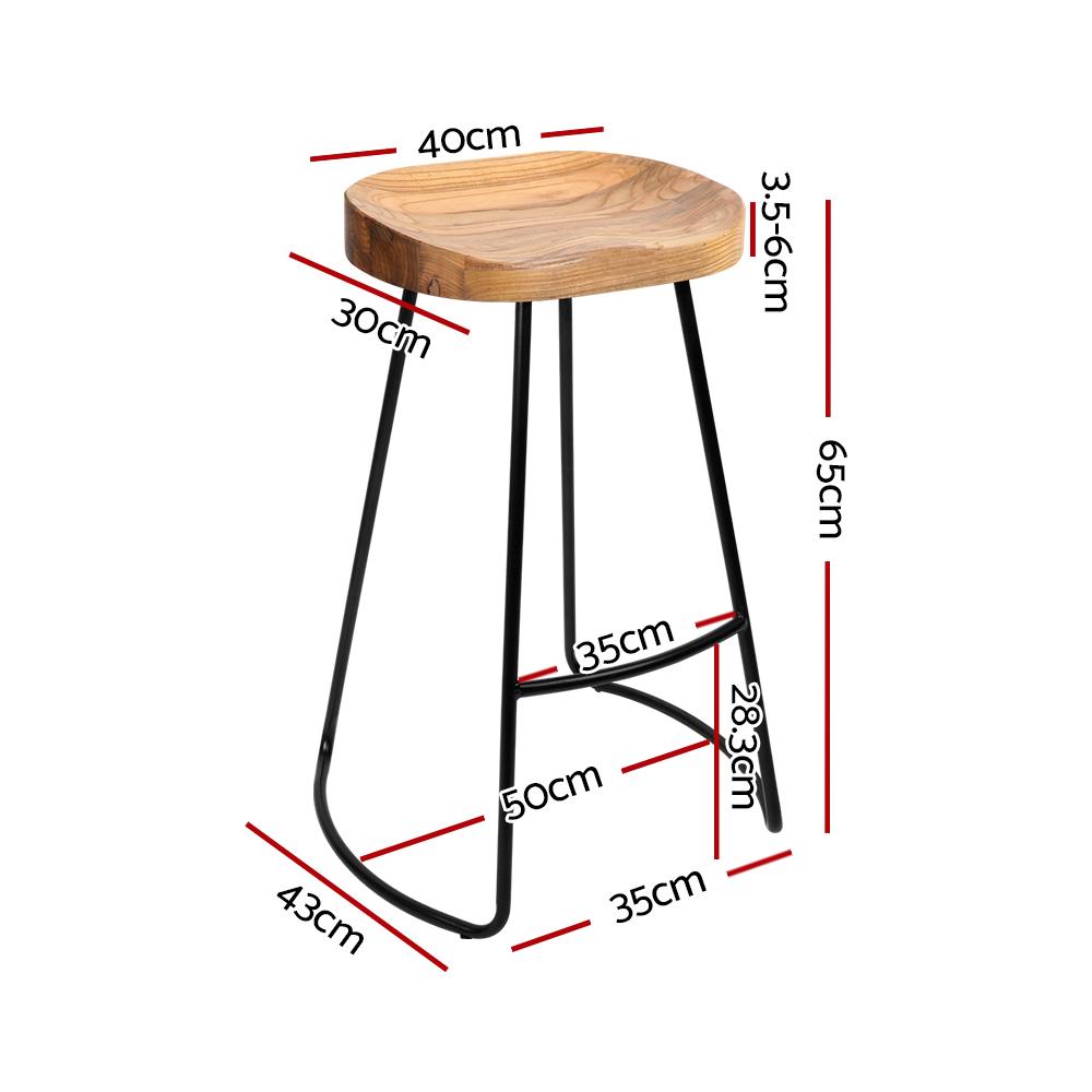 Artiss Set of 4 Elm Wood Backless Bar Stools 65cm - Black and Light