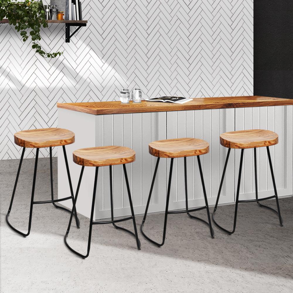Artiss Set of 4 Elm Wood Backless Bar Stools 65cm - Black and Light