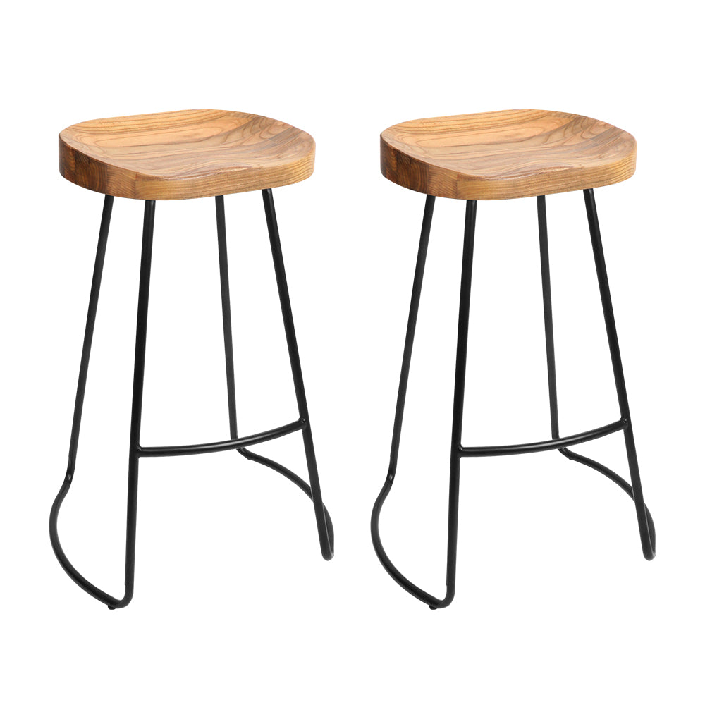 Artiss Set of 2 Elm Wood Backless Bar Stools 75cm - Black and Light