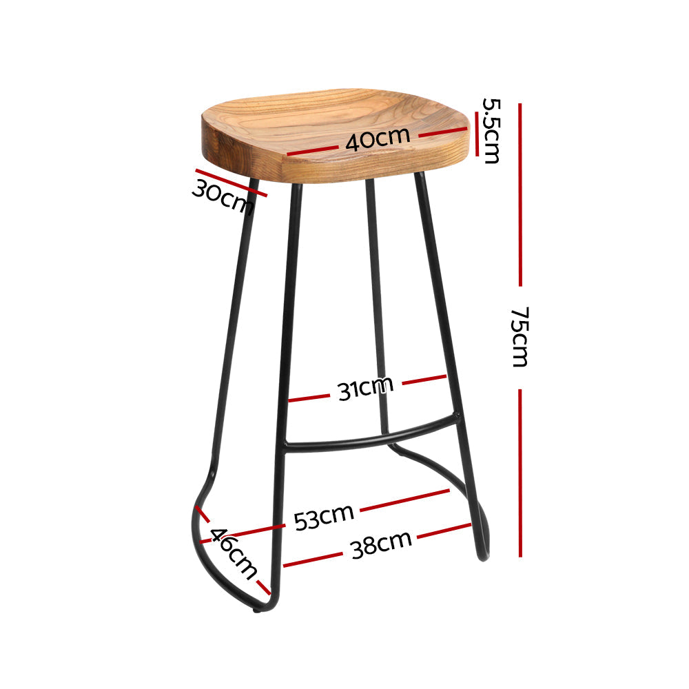 Artiss Set of 2 Elm Wood Backless Bar Stools 75cm - Black and Light