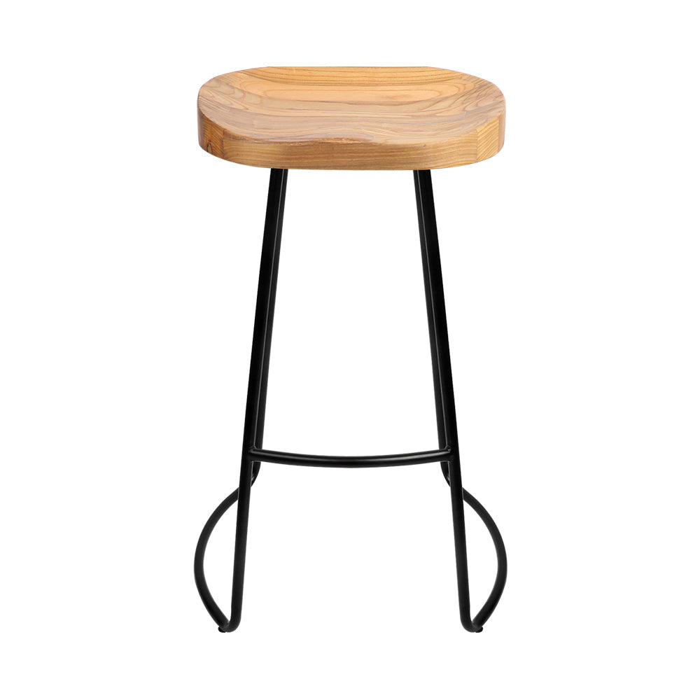 Artiss Set of 2 Elm Wood Backless Bar Stools 75cm - Black and Light