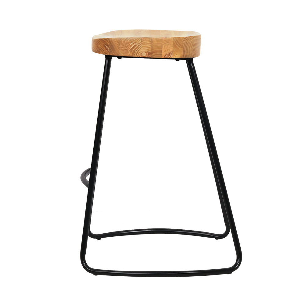 Artiss Set of 2 Elm Wood Backless Bar Stools 75cm - Black and Light
