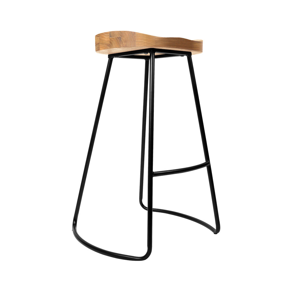 Artiss Set of 2 Elm Wood Backless Bar Stools 75cm - Black and Light