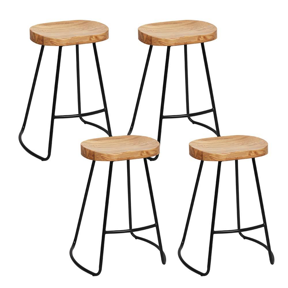 Artiss Set of 4 Elm Wood Backless Bar Stools 75cm - Black and Light