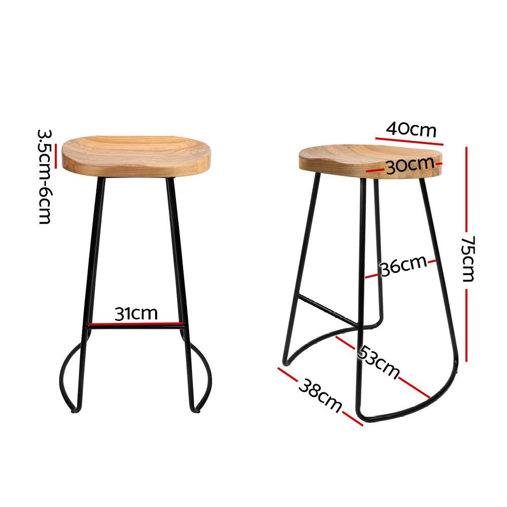 Artiss Set of 4 Elm Wood Backless Bar Stools 75cm - Black and Light