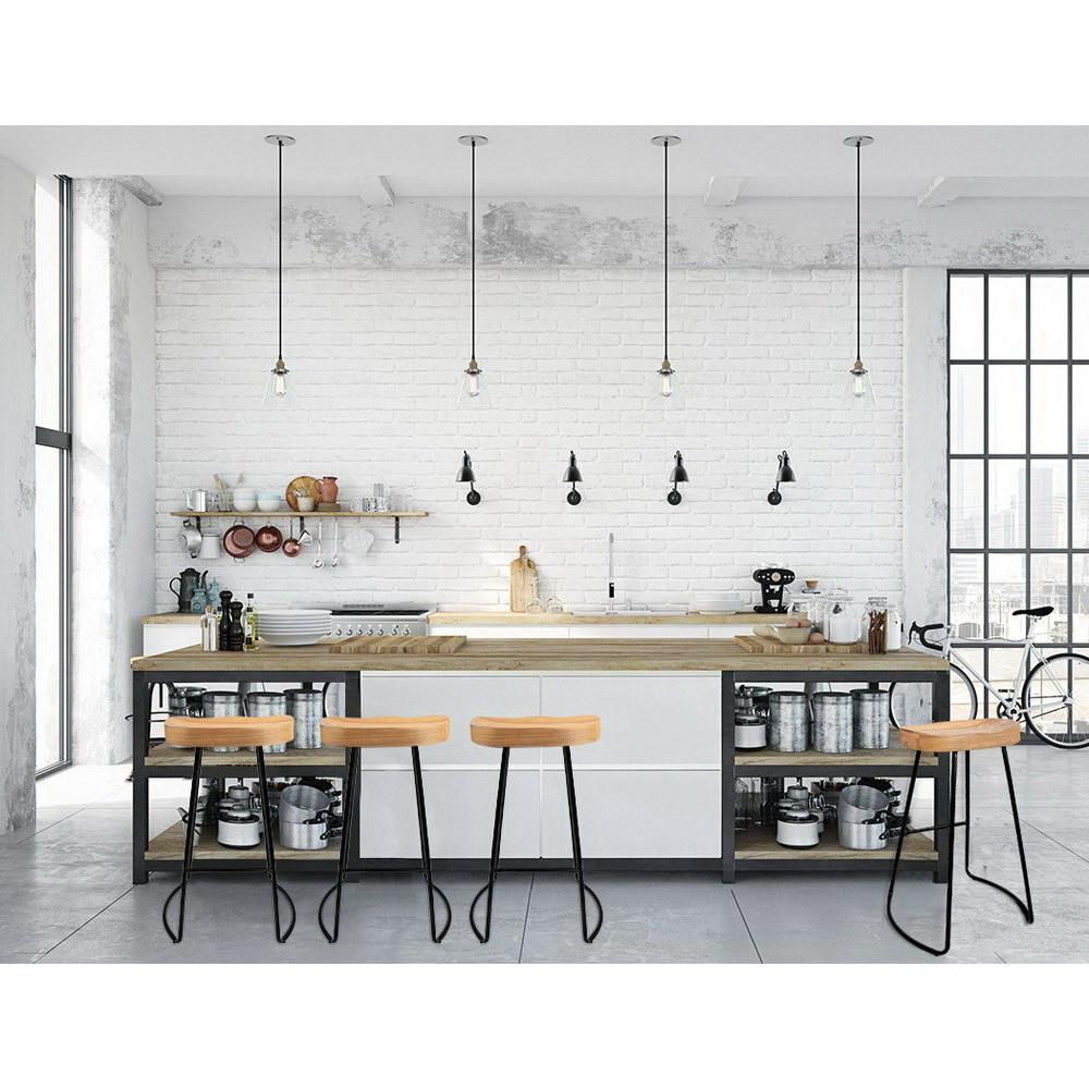 Artiss Set of 4 Elm Wood Backless Bar Stools 75cm - Black and Light