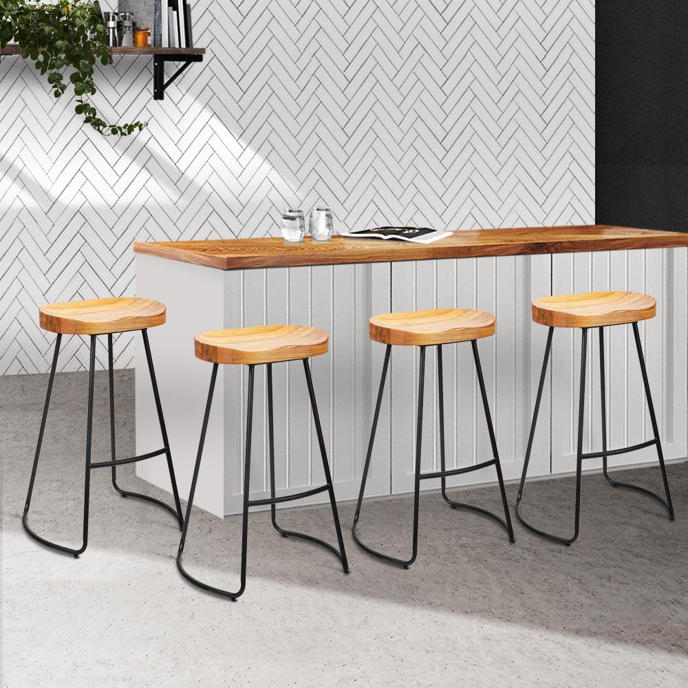 Artiss Set of 4 Elm Wood Backless Bar Stools 75cm - Black and Light