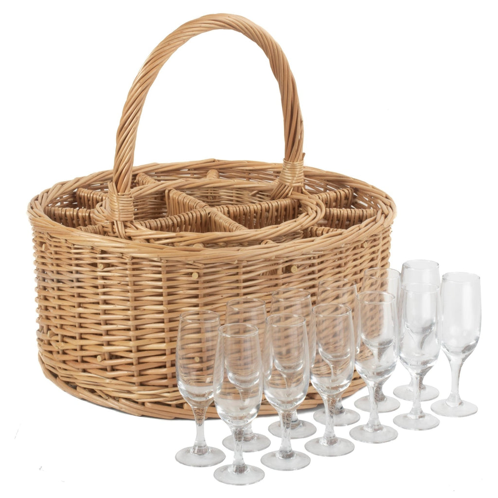 Garden Wicker Drinks Basket Complete with 12 Glasses