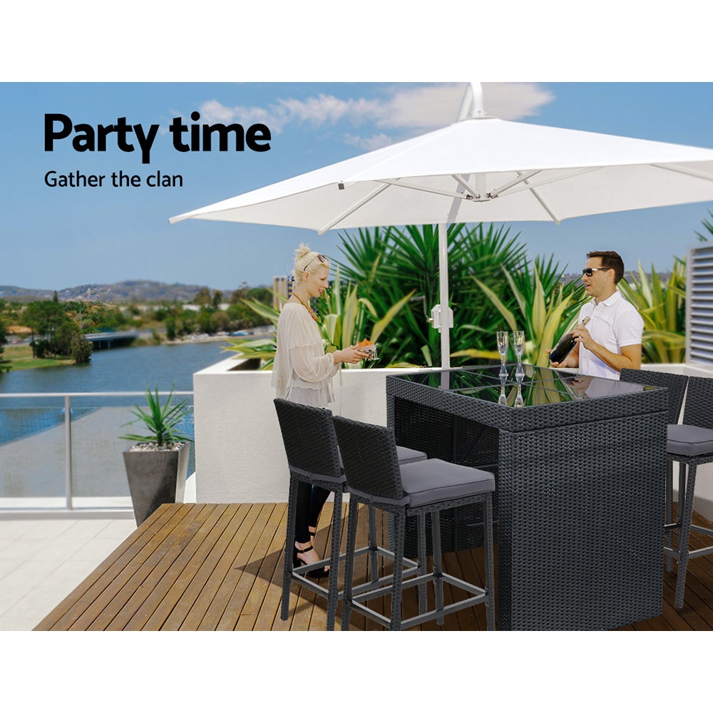 Gardeon Outdoor Bar Set Table Chairs Stools Rattan Patio Furniture 4