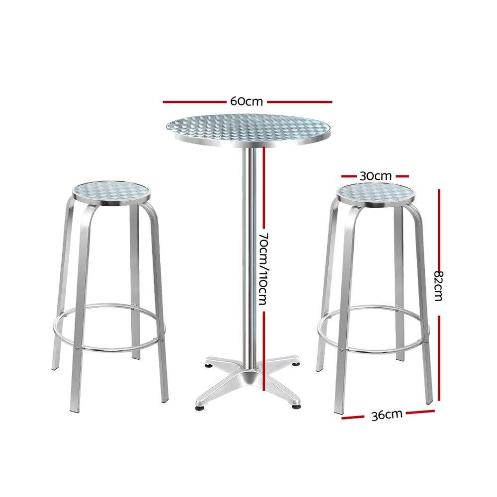 Gardeon 3-Piece Outdoor Bar Set Bistro Table Stools Adjustable Round