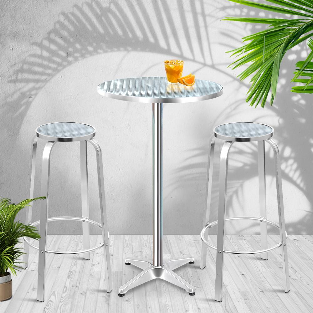 Gardeon 3-Piece Outdoor Bar Set Bistro Table Stools Adjustable Round
