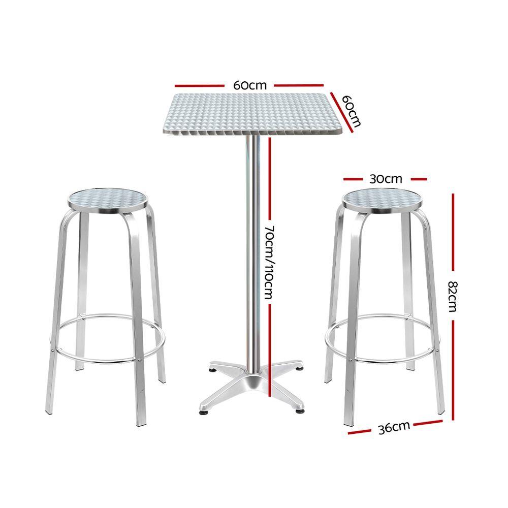 Gardeon 3-Piece Outdoor Bar Set Bistro Table Stools Adjustable Square