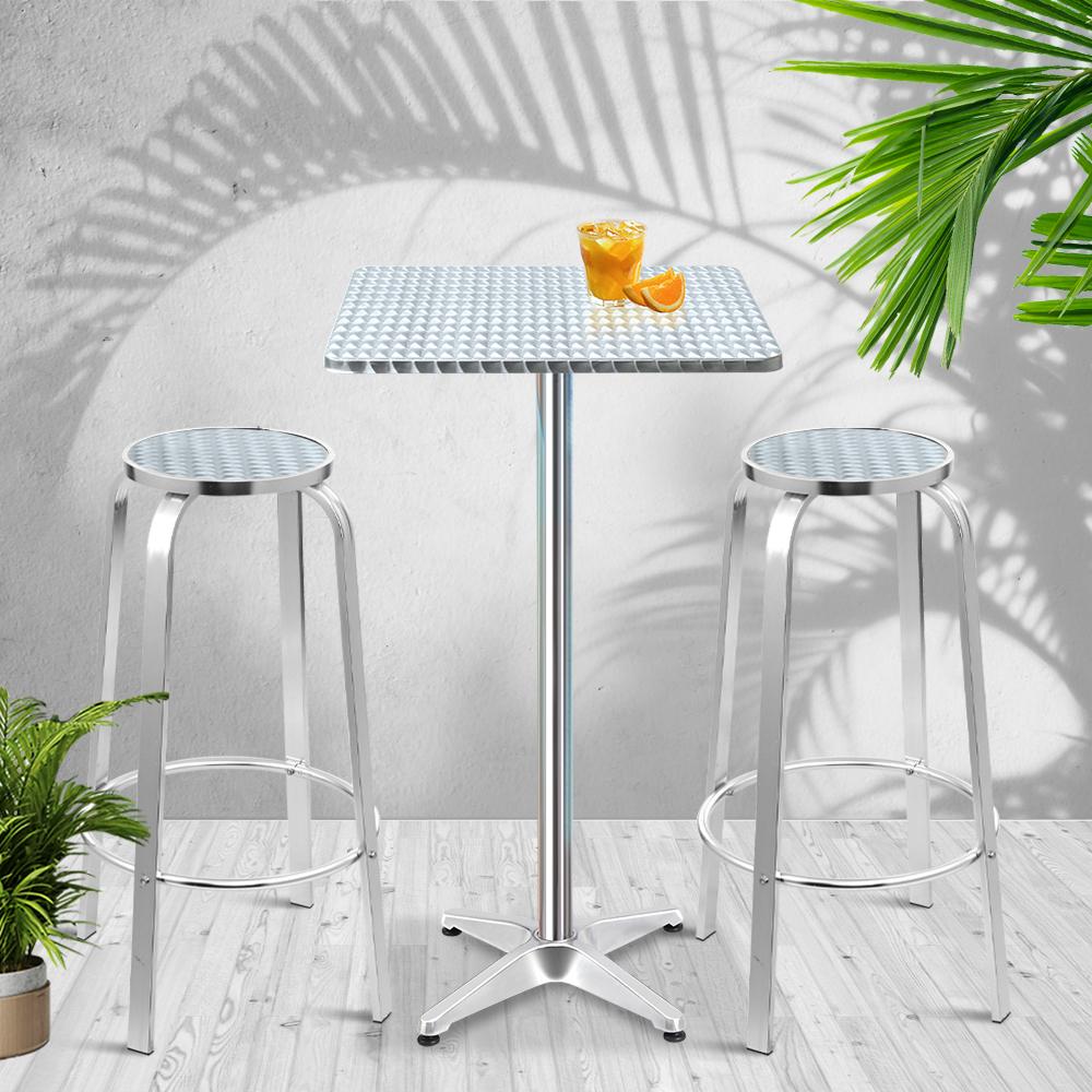 Gardeon 3-Piece Outdoor Bar Set Bistro Table Stools Adjustable Square