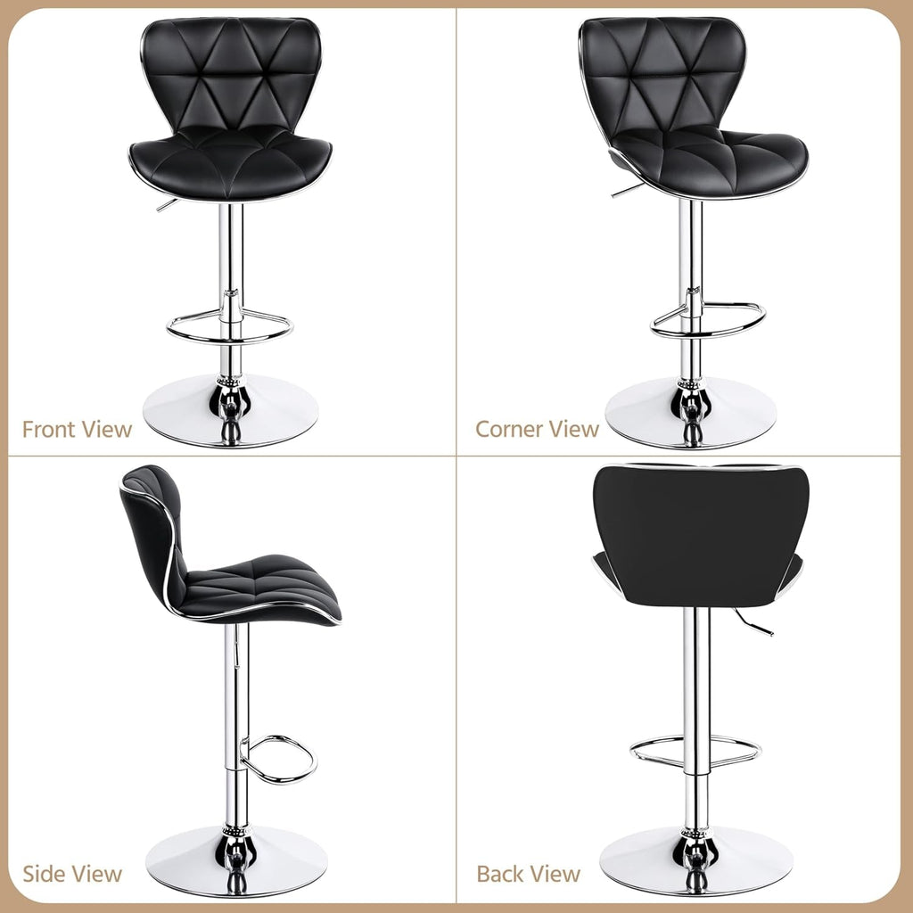 Bar Stools Set of 2, Adjustable PU Leather Swivel Barstools with Shell