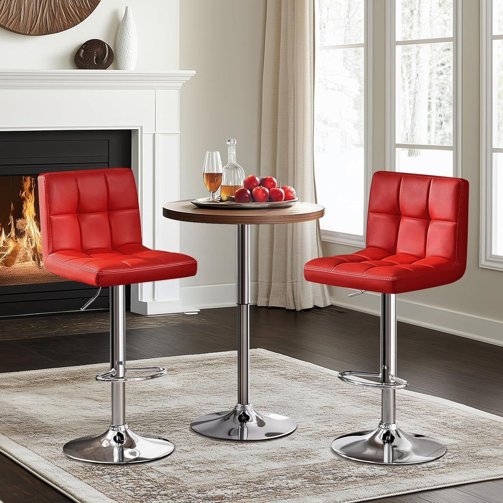 Bar Stools Set of 2, Adjustable PU Leather Swivel Barstools, Modern